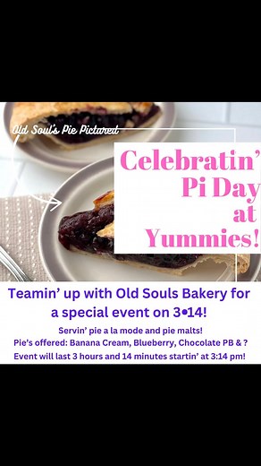 Celebratin’ Pi Day with pie alamode and pie malts at Yummies on 3.14! This special event is a prequel to openin’ day on March 17th! #yummiesicecream #piday #homemadeicecream #prequel | Yummies Ice Cream