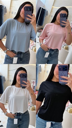 Camisas cortas de brillos💐✨ Rosada🩷, Azul🩵, Blanca🤍, Negra🖤 S M L | Amarosa.