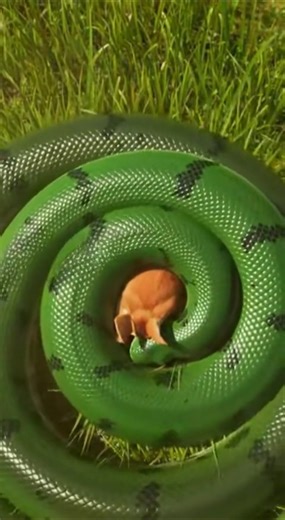 Giant Green Python Spins to Attack Big Baby Rabbit @sofayna @AnimalsClipsOfDesert #sho