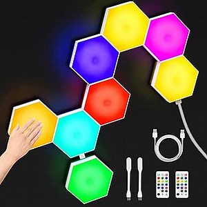 Hexagon Lights with Remote, Modular Touch Sensitive Lights, Dual Control Hexagonal LED Light Wall Panels with USB-Power, Suitable for Living Room, Bedrooms, DIY Lovers, Game Room,13color (6 Pack)