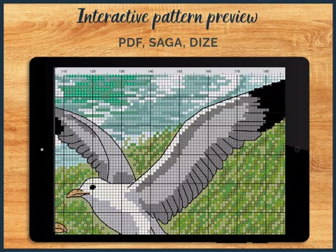 Coastal Bird Cross Stitch Pattern, Seagulls Over Sea Cliffs Scene, British Seaside Landscape Xstitch Chart, PDF SAGA Download, 200x200 - Etsy