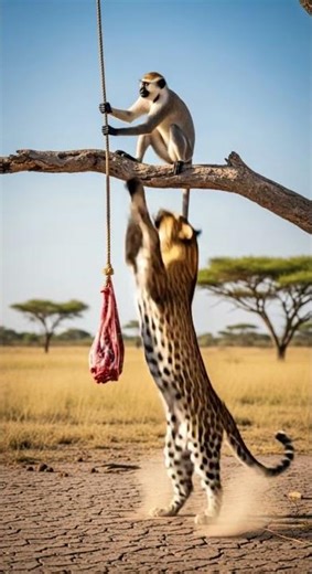 Monkey’s Trap Prank Leaves Leopard Shocked! 😱 Watch the wild reaction now #wildlife #prank #leopard