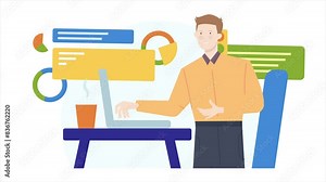 a busy man animated illustration. a man with so many things to do. business animation video