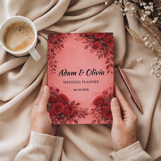 Personalized Wedding Planner Book, Red Rose Floral Wedding Notebook, Bridal Shower Engagement Gift, Wedding Keepsake - Etsy