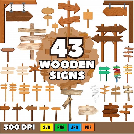 Rustic Wooden Signs Clipart: Arrows & Signposts (digital Download) Files - Etsy