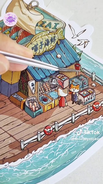 ASMR DIY 3D Miniature Seafood Sticker Scene Craft