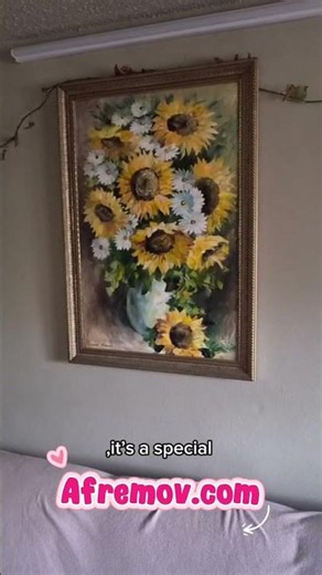 An oil painting on canvas by the artist leonid afremov of sunflowers from the year 2000. Original