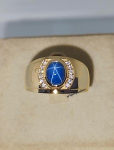 14K Gold Men's Star Sapphire Ring: Lindy Star Gemstone - Etsy