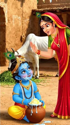 balak krishna eating butter and he's mother punish her self