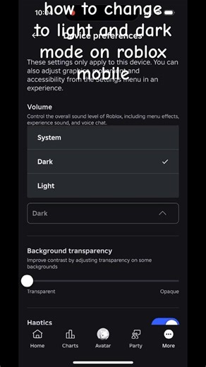 how to change light and dark mode theme on roblox mobile