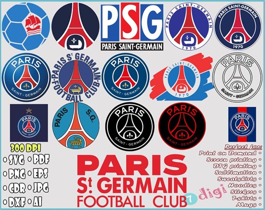 All PSG Logos Svg-eps-pdf-png-jpg-ai-dxf-cdr Bundle, Paris Saint Germain Printable History Vector Pack, France Liga Clipart Cricut Cut File - Etsy