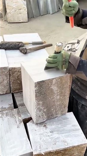 Stone Masonry: Splitting a Large Block of Limestone or Sandstone with a Hammer and Wedge