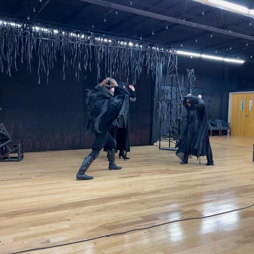 Oona on Instagram: "The costume design for the three witches in Macbeth was both functional and symbolic, allowing the actors, who played multiple roles, to transition between characters. To achieve this, we created head gloves/masks and quick-rigged the clothes, ensuring the transformations were efficient. The structured elements of the witches’ costumes not only differentiated them visually but also added an eerie, unified appearance that emphasized their supernatural presence. A big shout out