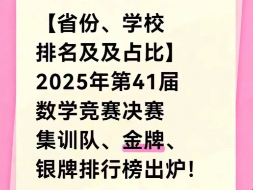 2025年第41届数学竞赛决赛集训队、金牌、银牌排行榜出炉！