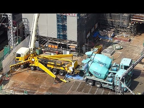 4/29UP ミキサー車2台 生コンをコンクリートポンプ車で圧送！阪急淡路駅 工事現場
