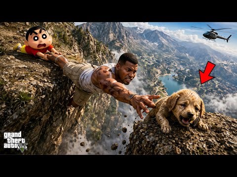 GTA 5 : Franklin & Shinchan SAVE Crying Dog From Deadly Cliff 😱🐶 (Los Santos Rescue!)