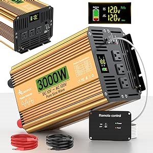 3000 Watt Inverter 12V DC to 110V/120V AC, Pure Sine Wave Inverter for Truck/RV/Home/Solar/Off-Grid, Surge 6000W Pure Sine Power with 3 AC Sockets, 5V 3.4A USB, Digital Display, Remote Controller