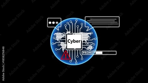 Cyber Technology Circuit Board with Warning Symbol and Prompt Bar cybersecurity computer chip