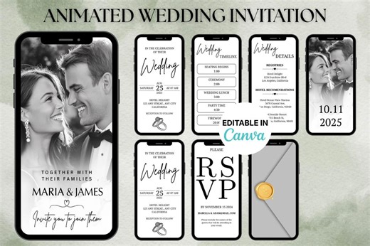 Animated Wedding Invite - Video Wedding Invitation Template - Canva Editable, Digital Download - Etsy