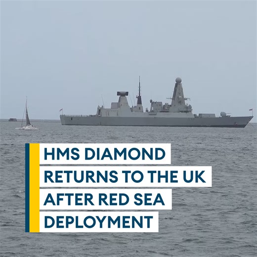 HMS Diamond is back in the UK following a busy deployment in the Red Sea ⚓ The Type 45 destroyer was in the Red Sea to protect commercial shipping from Houthi attacks 📺 Watch here 👇 | Forces News