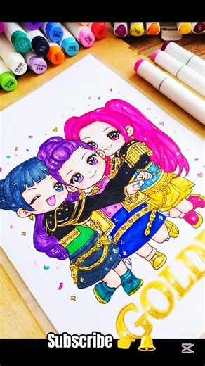 Like if you love their Golden Outfits! 💛✨ Huntrix Squad #shorts #art #drawing