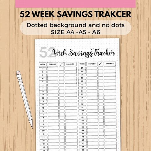 52 Week Savings Tracker Printable & Editable Canva Template Savings Challenge, Budget Planner,money Tracker, Bullet Journal Finance Page - Etsy