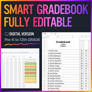 Editable Gradebook for 30 Students, Google Sheets, Auto Filters & Color Code