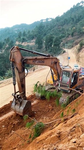 Extreme Mountain Road Building With Excavator
