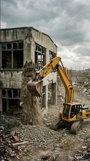 Excavator Demolishes Abandoned House in Seconds #demolition #buildingdemolition #abandonedhouse