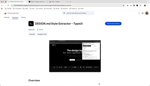 AIバイブデザイン時代の超便利Chrome拡張「DESIGN.md Style Extractor」使ってみたけどめっちゃ良い！ㅤ任意のサイトでアイコン1クリックすると、そのページのスタイルがDESIGN.md / SKILL.md として抽出される。https://t.co/nkg95DAN7T・色（hex全部）・タイポグラフィ（フォント・ウェイト・letter-spacing）・余白、角丸、シャドウ・コンポーネント構造ㅤそのまま Claude Code / Codex / Cursor に食わせられるQuick Installボタン内蔵。ㅤStripe、Vercel、Linear、Notion…どのサイトでも動く。完全無料、オープンソース。