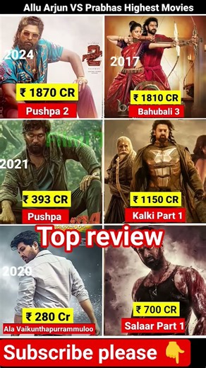 Prabhas vs Allu Arjun Top 6 Highest Grossing Movies | Pushpa 2 | Salaar | #prabhas #shortsfeed