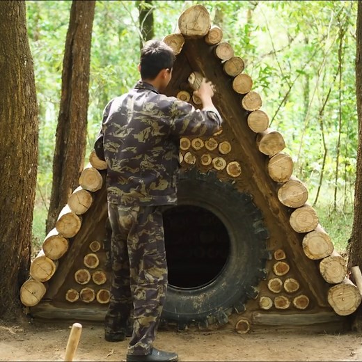 "No modern tools, just patience and natural materials, creating a shelter in the wild. #CustomWilderness" | Yogagirlbrook