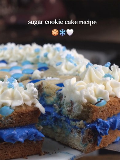 Sugar Cookie Cake Recipe 🤍 @MandM • Ingredients 2 ¼ cups all-purpose flour spooned and leveled 1 teaspoon baking powder ½ teaspoon salt ¾ cup unsalted butter browned and slightly cooled 1 ¼ cups white granulated sugar 2 large eggs room temperature 2 teaspoons pure vanilla extract 1 cup white and blue M&Ms Cream Cheese Frosting ¼ cup unsalted butter softened 4 oz cream cheese softened 3 cups powdered sugar sifted ¼ teaspoon salt 1 teaspoon pure vanilla extract 1-2 tbsp tablespoons whole milk roo