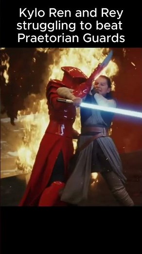 Kylo Ren and Rey struggling to beat Praetorian Guards meanwhile Yoda