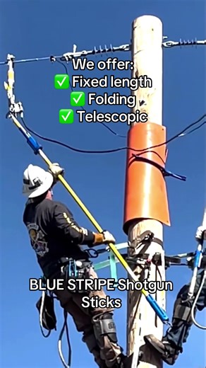 BLUE STRIPE®️ Shotgun Sticks — minimize drops, maximize control, eliminate the guesswork. Offered in fixed length, telescopic, and folding styles. #LineLife #LinemanGear #Linework #Safety #Accuracy