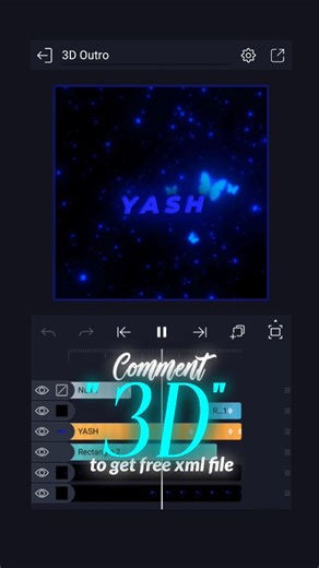 Yash Sharma || Video editor 🎬 on Instagram: "Follow & Comment "3D" to get this Cool 3D OUTRO XML FILE🔥✨ Recreate - @pratikkk__05_ Credit - @pratikkk__05_ Want to level up your Content = JUST DM ME @pratikkk__05_ Bro, I used your XML file as a base to create my own XML file, so my effort is also involved in this 🫂❤️ Apart from that, we will all grow together. Love you brother 🫂❤️ Improving Video Editing (Day -27) #xml #videoediting #aftereffects #alightmotion #outroanimation"
