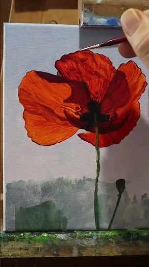 How To Paint A Realistic Small Bright Red Poppy Flower Acrylic Landscape Painting On Canvas Poppies