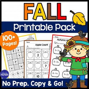Fall Math Literacy Worksheets Fun Activity Packet Morning Work Kindergarten 1st
