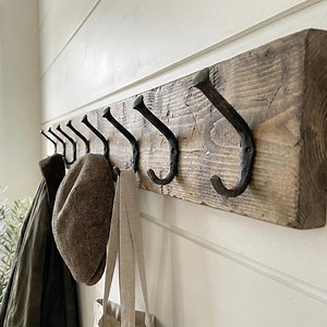 Reclaimed Rustic Wood Wall Rack With Hand-forged Iron Hooks, Farmhouse Entryway Coat Rack, Mudroom Wall Decor, Hallway Storage - Etsy
