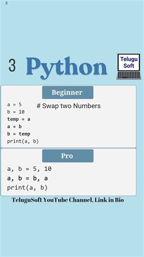 Venkata Satya Siva Pratap Reddy Mukku | #python swapping two numbers using temporary variable or shortcut | Instagram