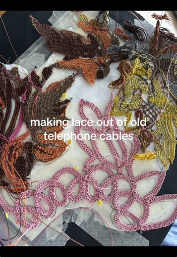 My hands need to be put on ice after this week. A first look into the textures of AW26. We are weaving the discarded. recycled telephone and electrical cables into the intricate patterns of nostalgic Romanian lace. #bobbinlace #handmade #recycled #upcycledfashion #artisanal
