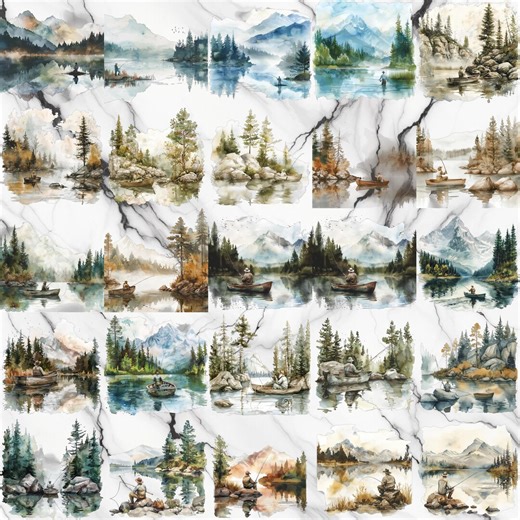 26 Man Fishing Clipart, Boat Fishing Landscape, Clipart Bundle, Commercial Use, Digital Download, Instant Download - Etsy