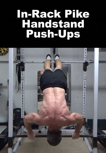 In-Rack Pike Handstand Push-Ups... Now, to be clear...this setup is for demonstration purposes only and NOT a recommendation of something you should actually do! Some of the stuff I do is just to show you what CAN be done, not necessarily what SHOULD be done. In general, this kind of