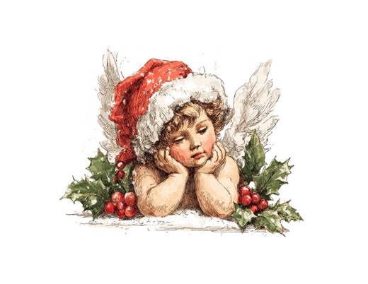 Christmas Cherub Art, 12x Vintage Angel With Holly Clip Art Set, Printable Holiday Watercolor Clip Art, Digital Download, Transparent PNG - Etsy