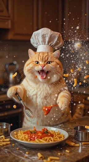 Funny Cat Tries to Cook Dinner 🍝😂 | Hilarious Cooking Fail #shorts