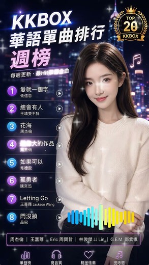 KKBOX華語單曲排行週榜 | 愛就一個字，總會有人，花海，最偉大的作品，如果可以 孤勇者，Letting Go，門沒鎖|周杰倫 ,王嘉尔、Eric 周興哲、林俊傑 JJ Lin,G.E.M.鄧紫棋