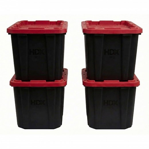 HDX 27 Gal. Tough Storage Tote in Black and Red (4-Pack) - The Home Depot