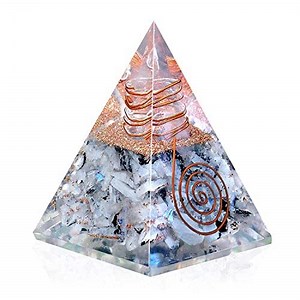 New Inspirational Moonstone Orgonite Pyramid for Success | Rainbow Moonstone Orgone Pyramid for Anti-stress - Calmness – Growth – Strength – Healing Pyramid With Copper Coil and Crystal Quartz