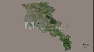 Lori, province of Armenia, with its capital, localized, outlined and zoomed with informative overlays on a satellite map in the Stereographic projection. Animation 3D