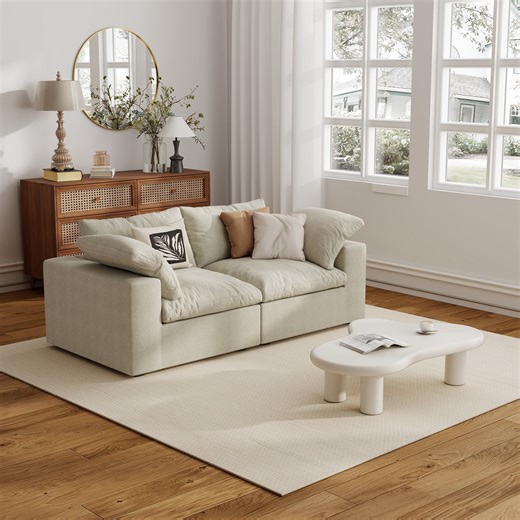 The Magic Home 79" Sofa Couch, Cloud Modular Sectional Sofa, Linen Loveseat Modern Comfy Cloud Sofa for Living Room, Apartment, Small Space, Washable Replaceable Covers, 2 Seater Khaki Couch